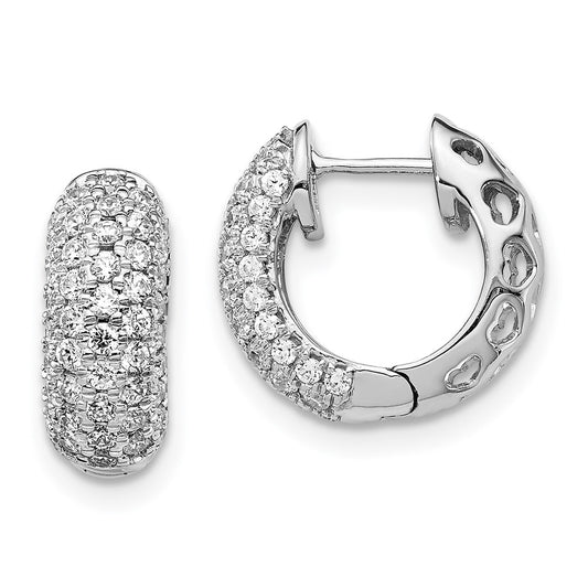 Solid 14k White Gold Simulated CZ Hinged Hoop Earrings