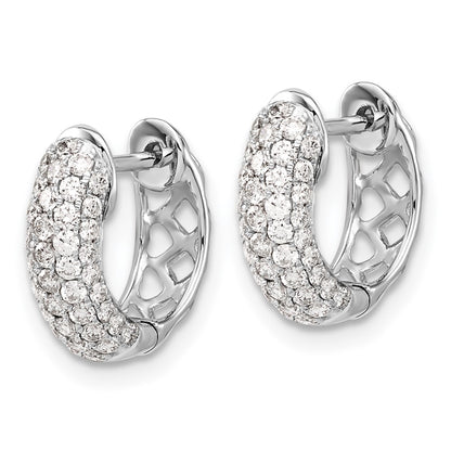 Solid 14k White Gold Simulated CZ Hinged Hoop Earrings