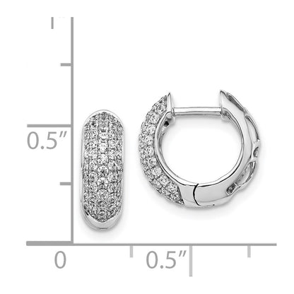 Solid 14k White Gold Simulated CZ Hinged Hoop Earrings