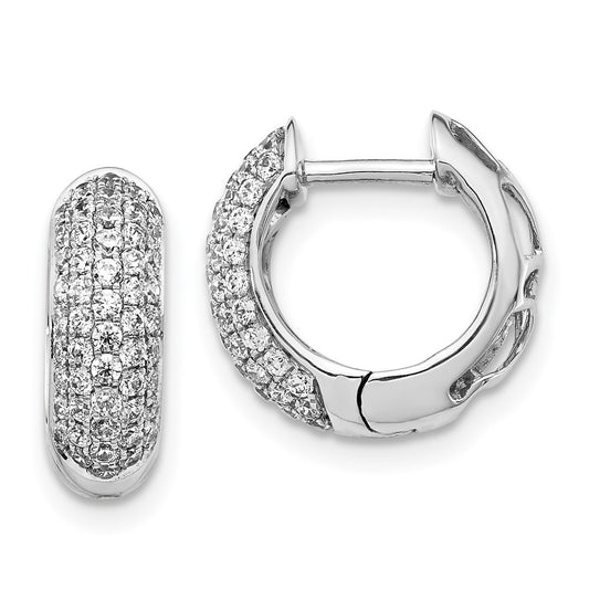 Solid 14k White Gold Simulated CZ Hinged Hoop Earrings