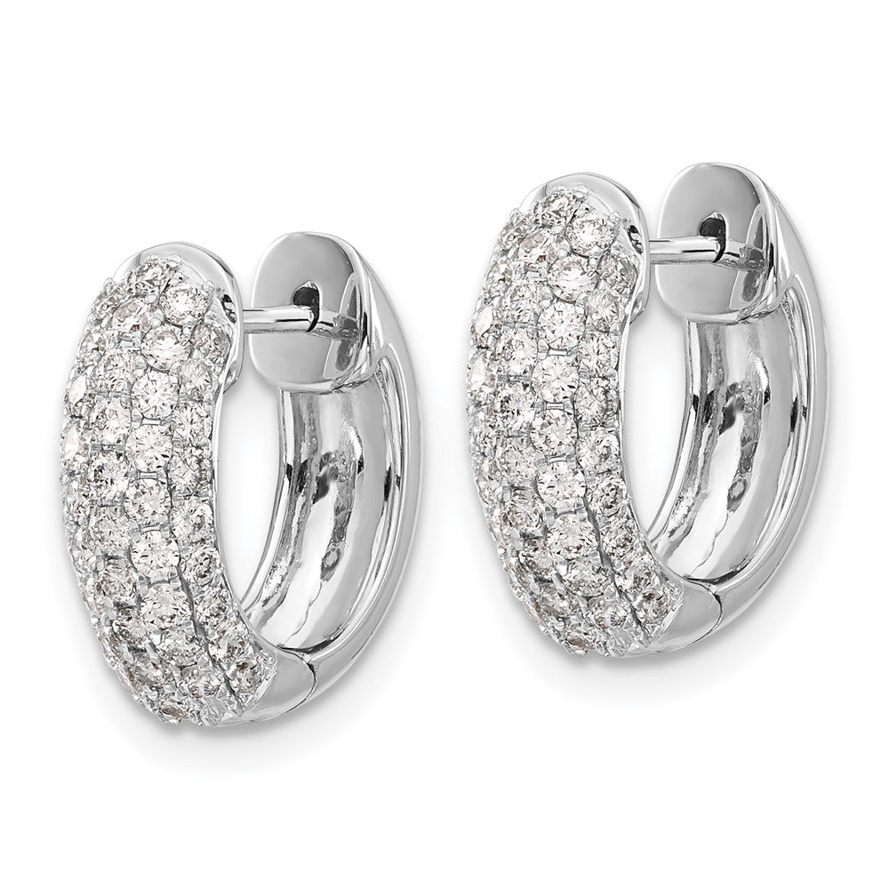 Solid 14k White Gold Simulated CZ Hinged Hoop Earrings