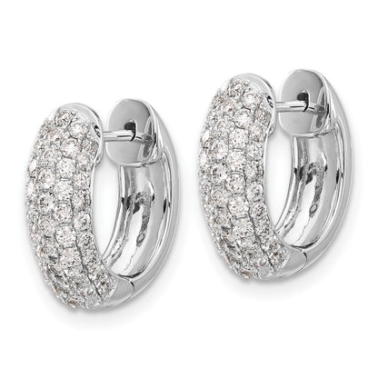 Solid 14k White Gold Simulated CZ Hinged Hoop Earrings