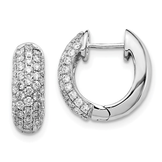Solid 14k White Gold Simulated CZ Hinged Hoop Earrings