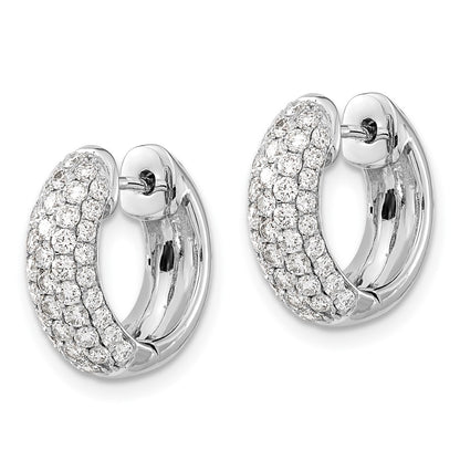 Solid 14k White Gold Simulated CZ Hinged Hoop Earrings