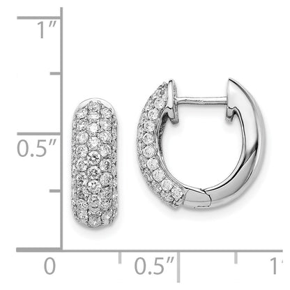 Solid 14k White Gold Simulated CZ Hinged Hoop Earrings