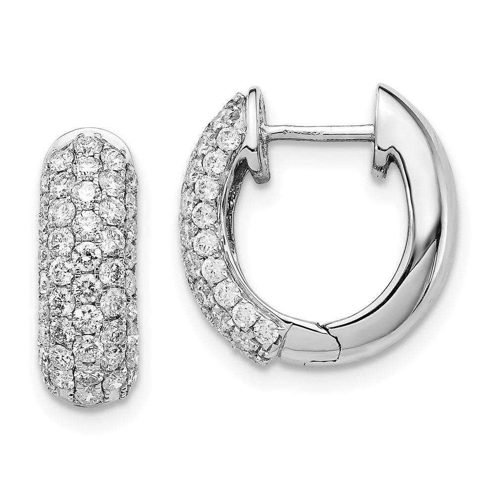 Solid 14k White Gold Simulated CZ Hinged Hoop Earrings