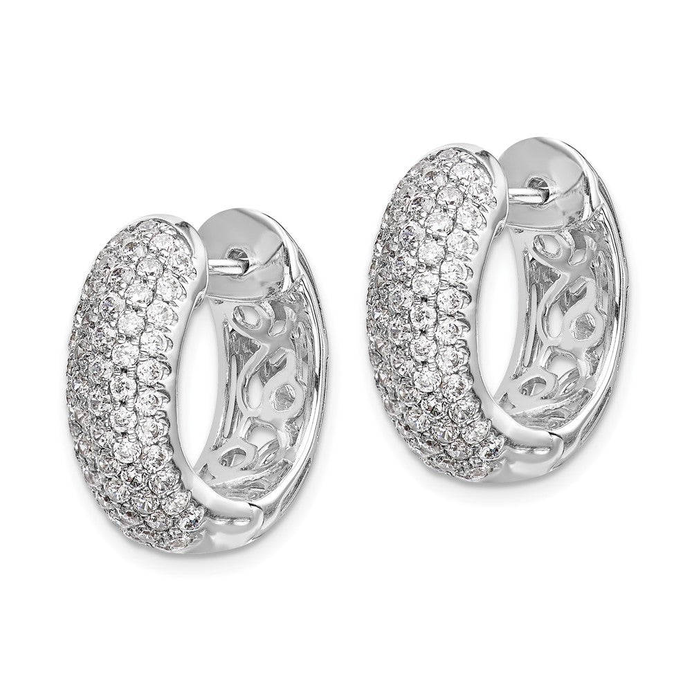 Solid 14k White Gold Simulated CZ Hinged Hoop Earrings