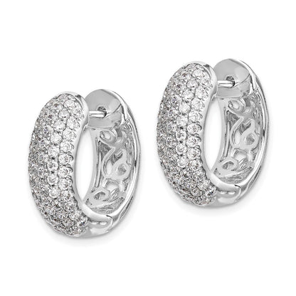 Solid 14k White Gold Simulated CZ Hinged Hoop Earrings