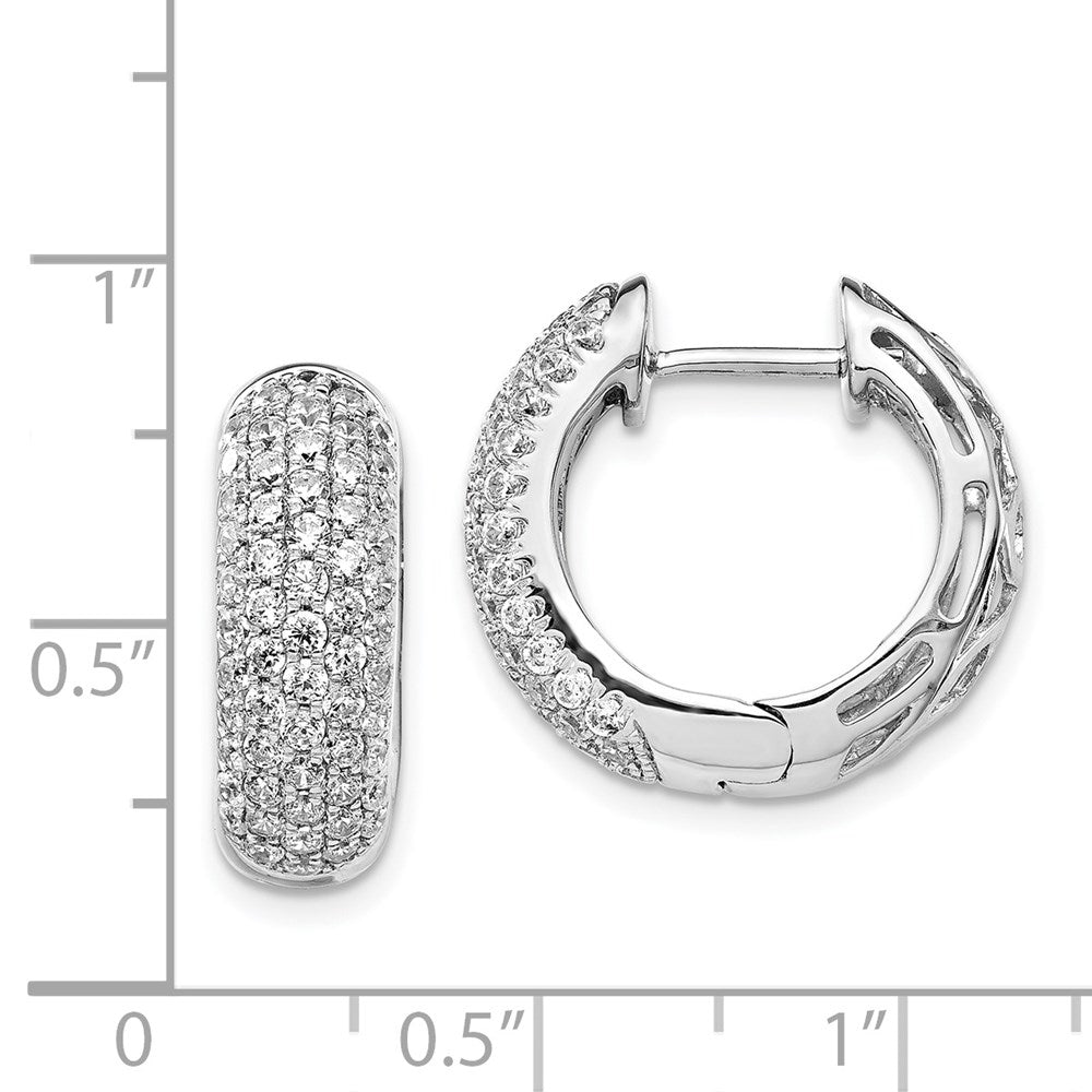 Solid 14k White Gold Simulated CZ Hinged Hoop Earrings