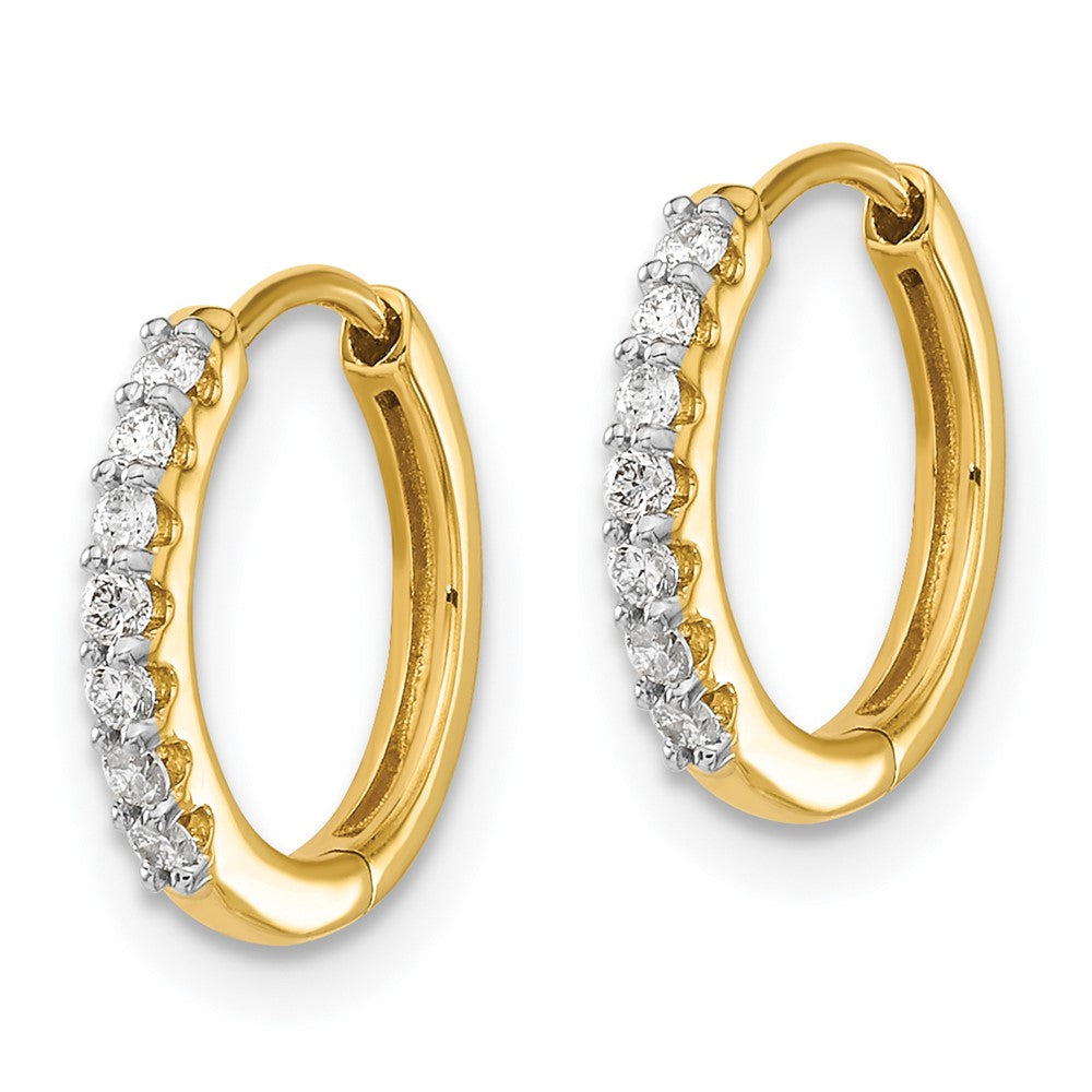 Solid 14k Yellow Gold Simulated CZ Hinged Hoop Earrings