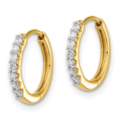 Solid 14k Yellow Gold Simulated CZ Hinged Hoop Earrings