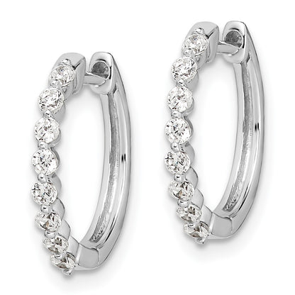 Solid 14k White Gold Simulated CZ Hinged Hoop Earrings