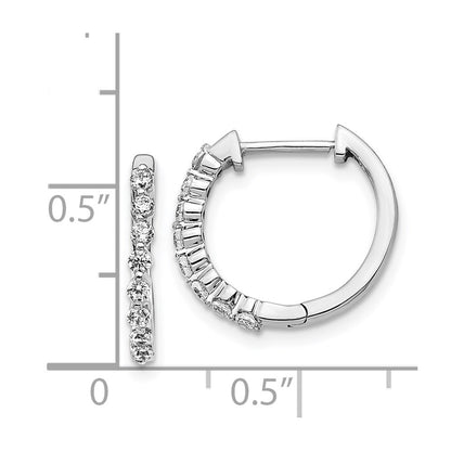 Solid 14k White Gold Simulated CZ Hinged Hoop Earrings