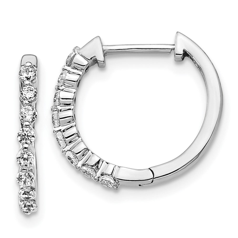 Solid 14k White Gold Simulated CZ Hinged Hoop Earrings