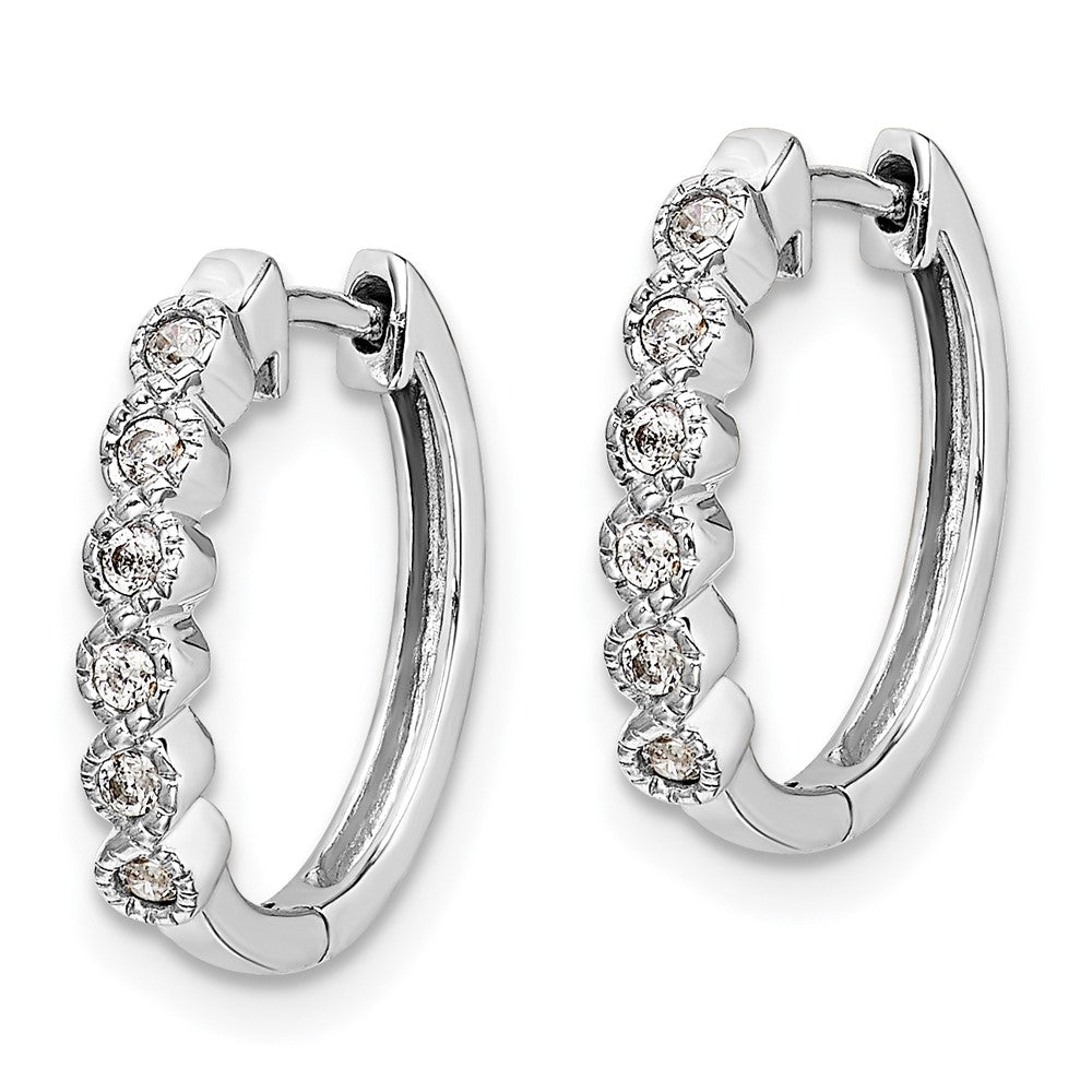 Solid 14k White Gold Simulated CZ Hinged Hoop Earrings