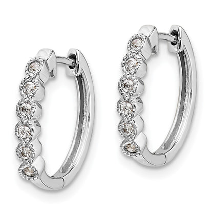 Solid 14k White Gold Simulated CZ Hinged Hoop Earrings