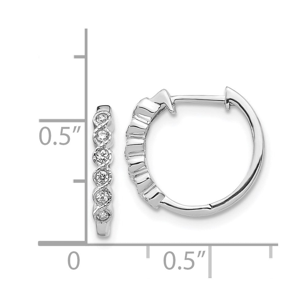 Solid 14k White Gold Simulated CZ Hinged Hoop Earrings