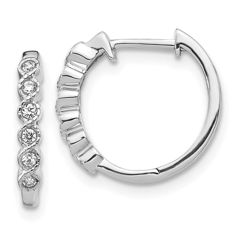 Solid 14k White Gold Simulated CZ Hinged Hoop Earrings
