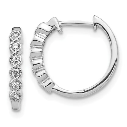 Solid 14k White Gold Simulated CZ Hinged Hoop Earrings