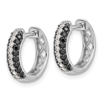 Solid 14k White Gold and BlacK Simulated CZ Hinged Hoop Earrings
