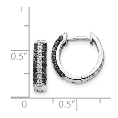 Solid 14k White Gold and BlacK Simulated CZ Hinged Hoop Earrings