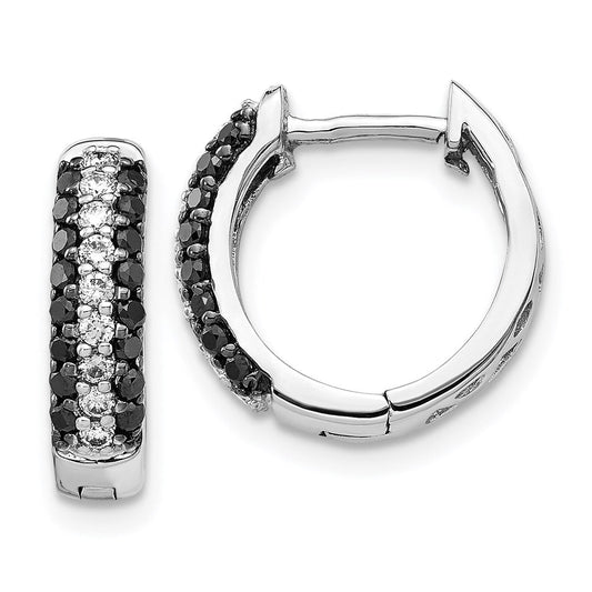 14k White Gold White and Black Real Diamond Hinged Hoop Earrings EM5398-BK-050-WA