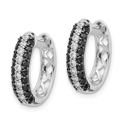 Solid 14k White Gold and BlacK Simulated CZ Hinged Hoop Earrings