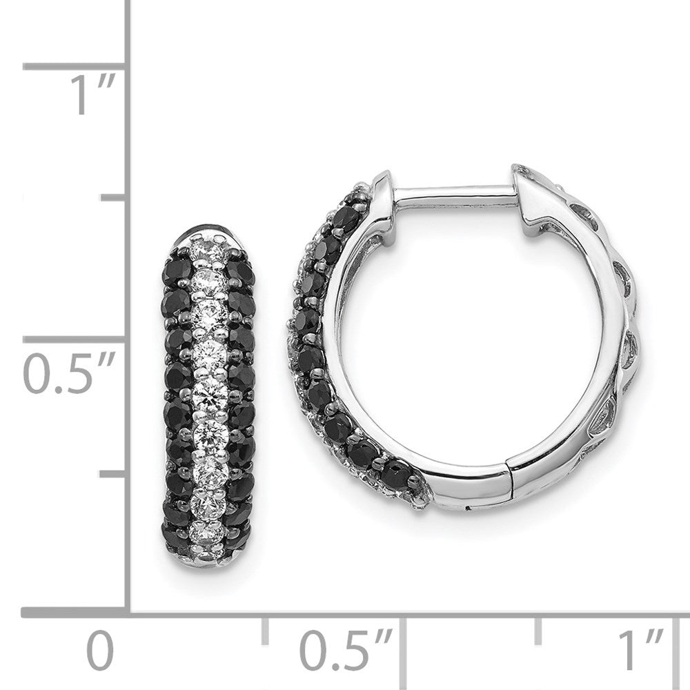 Solid 14k White Gold and BlacK Simulated CZ Hinged Hoop Earrings