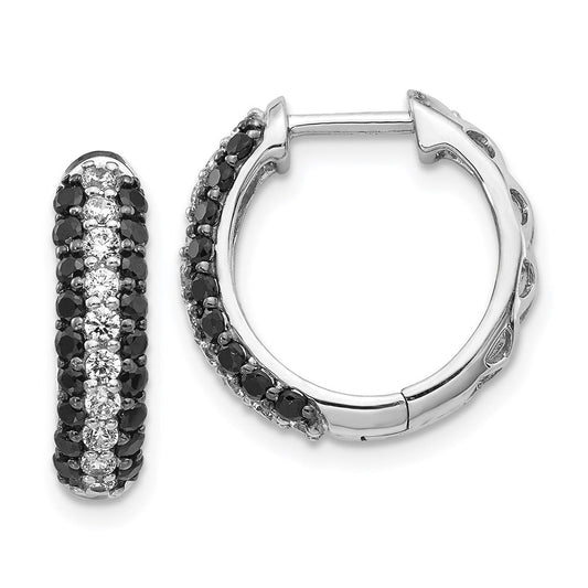 14k White Gold White and Black Real Diamond Hinged Hoop Earrings EM5399-BK-100-WA
