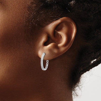 Solid 14k White Gold Simulated CZ 2mm Hinged Hoop Earrings