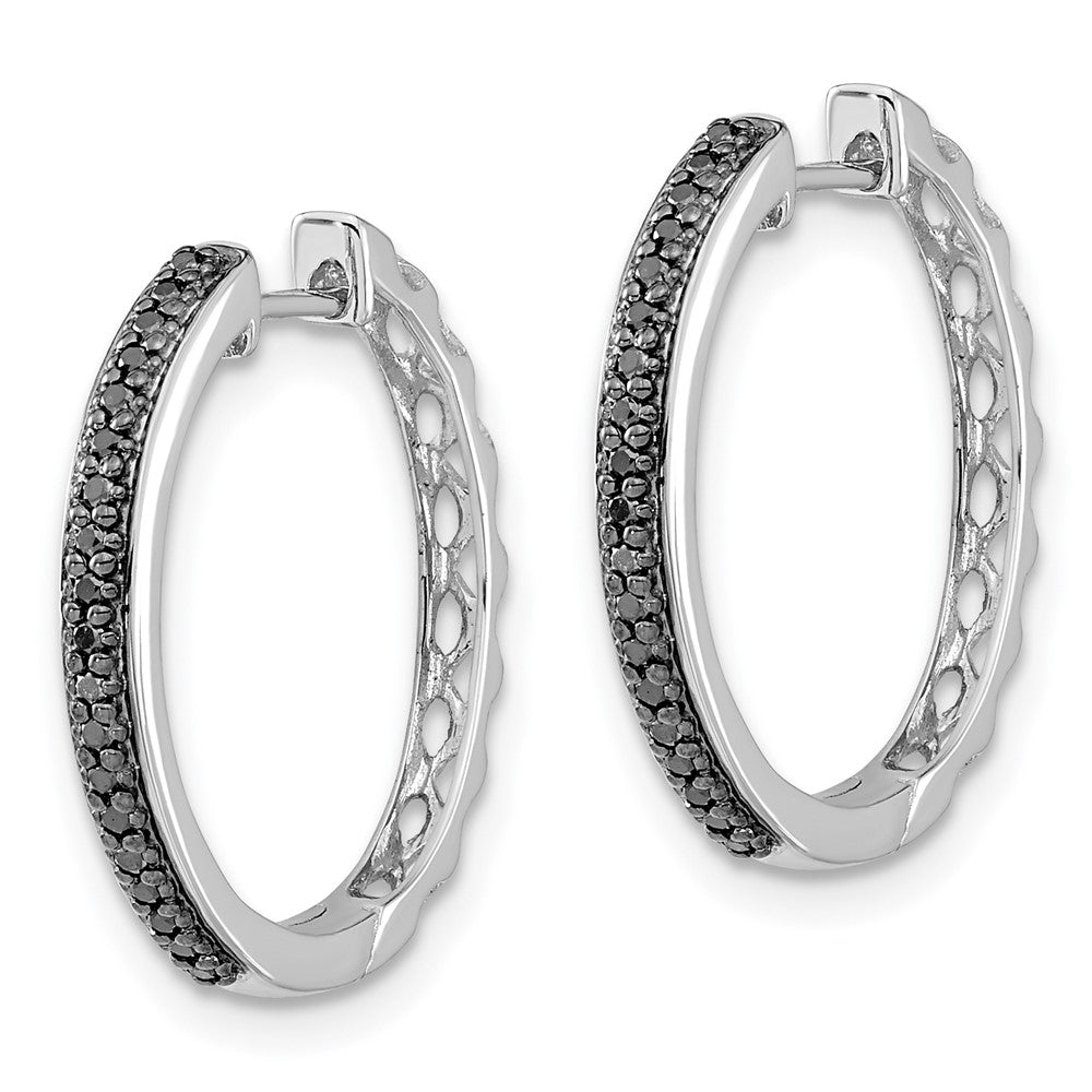 Solid 14k White Gold BlacK Simulated CZ 2mm Hinged Hoop Earrings