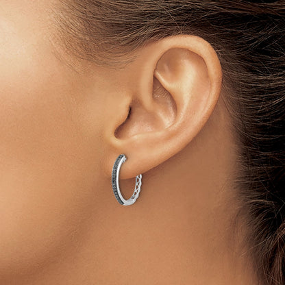 Solid 14k White Gold BlacK Simulated CZ 2mm Hinged Hoop Earrings