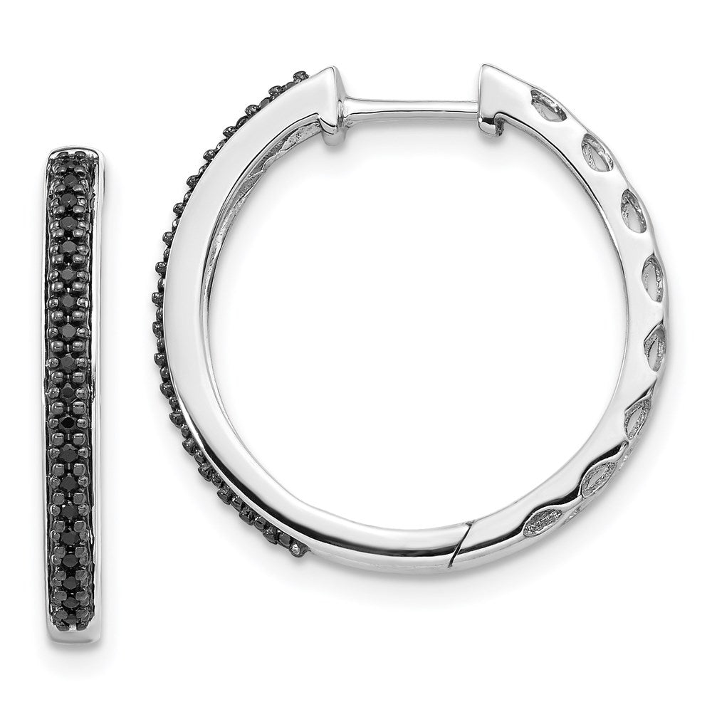 14k White Gold Black Real Diamond 2mm Hinged Hoop Earrings EM5400-BK-016-WA