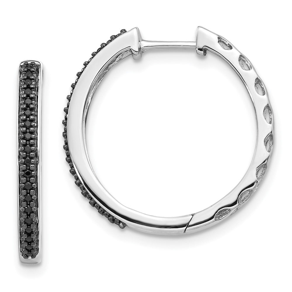 Solid 14k White Gold BlacK Simulated CZ 2mm Hinged Hoop Earrings