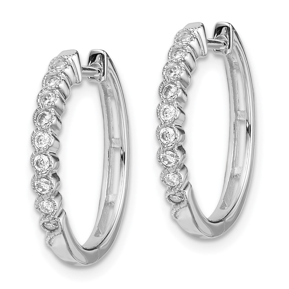 Solid 14k White Gold Polished Simulated CZ Hinged Hoop Earrings