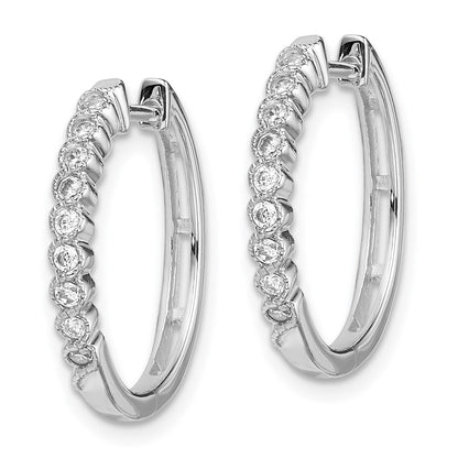 Solid 14k White Gold Polished Simulated CZ Hinged Hoop Earrings