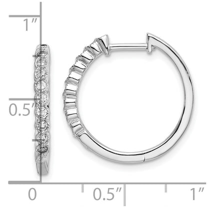 Solid 14k White Gold Polished Simulated CZ Hinged Hoop Earrings