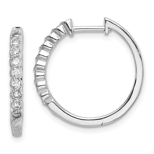 Solid 14k White Gold Polished Simulated CZ Hinged Hoop Earrings