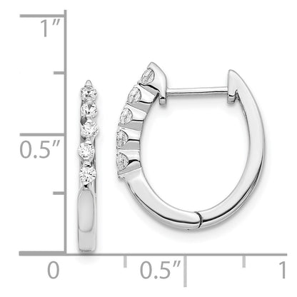 Solid 14k White Gold Simulated CZ Hinged Hoop Earrings