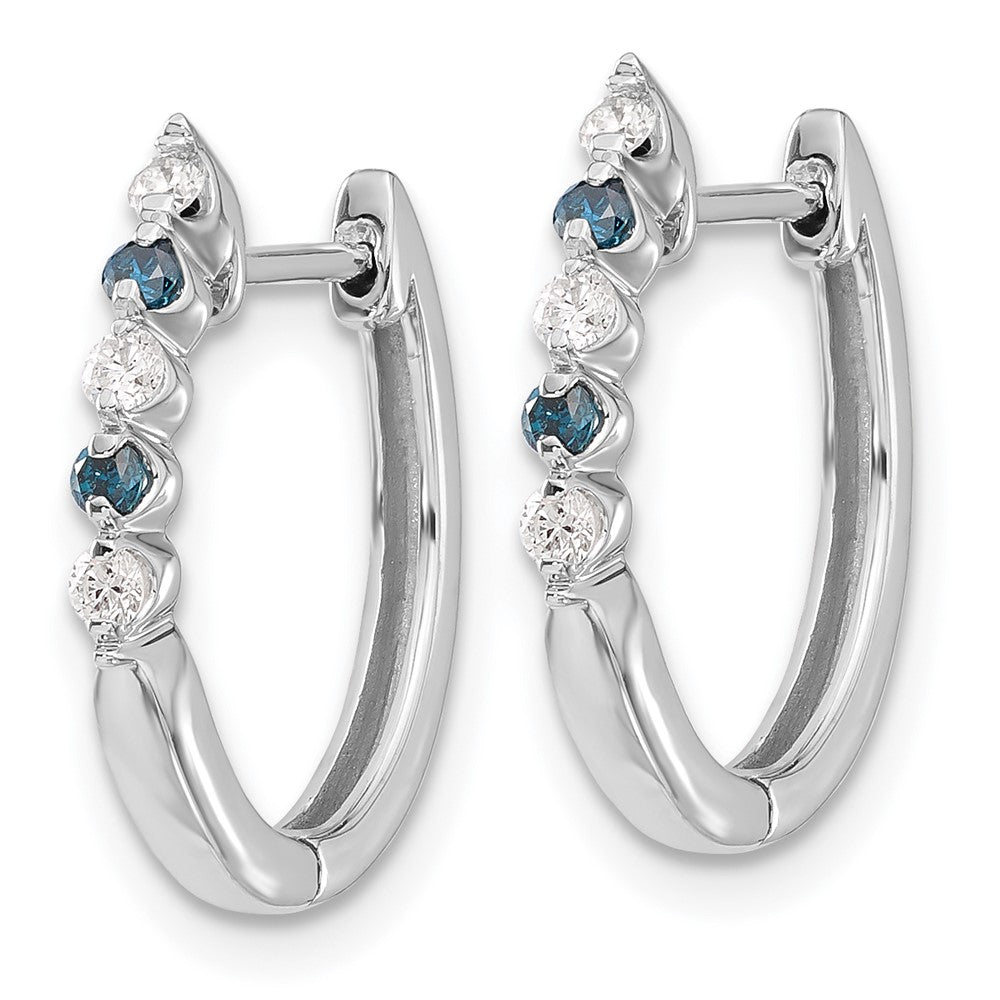 Solid 14k White Gold Blue/White Simulated CZ Hinged Hoop Earrings