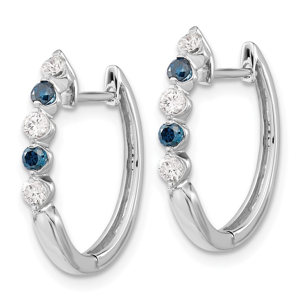 Solid 14k White Gold Blue/White Simulated CZ Hinged Hoop Earrings