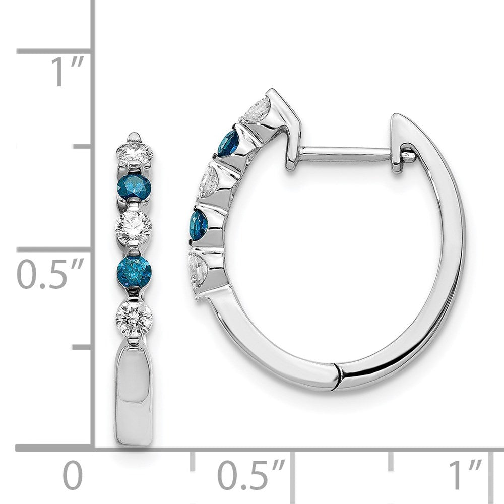 Solid 14k White Gold Blue/White Simulated CZ Hinged Hoop Earrings