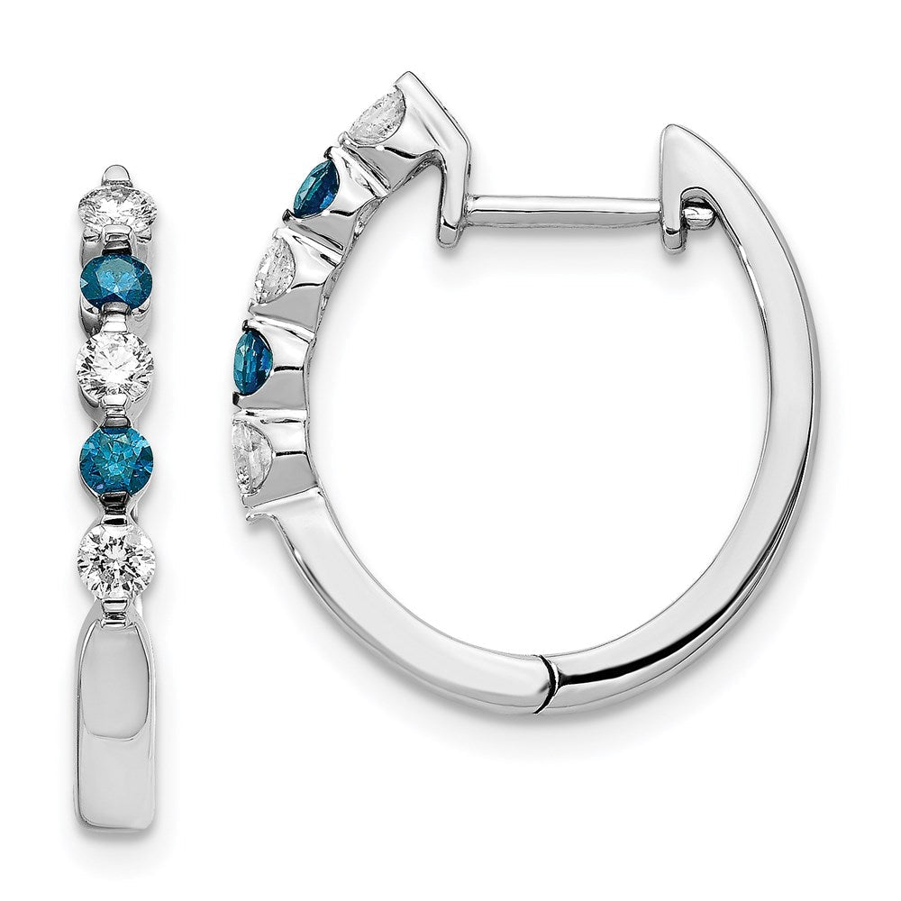 14k White Gold Blue/White Real Diamond Hinged Hoop Earrings EM5403-BD-050-WA