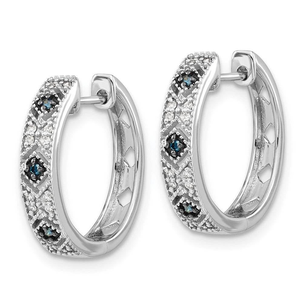 Solid 14k White Gold Blue/White Simulated CZ Hinged Hoop Earrings