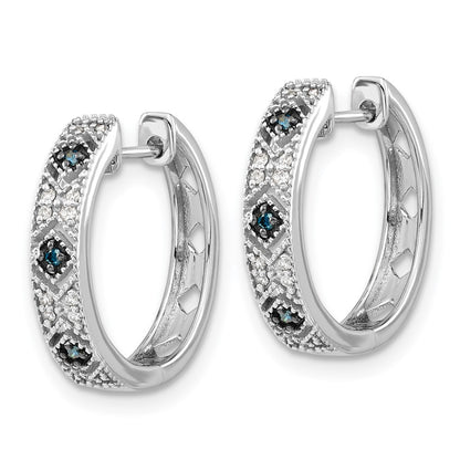 Solid 14k White Gold Blue/White Simulated CZ Hinged Hoop Earrings