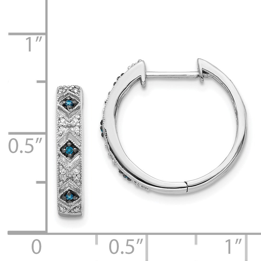 Solid 14k White Gold Blue/White Simulated CZ Hinged Hoop Earrings