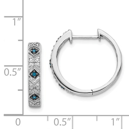Solid 14k White Gold Blue/White Simulated CZ Hinged Hoop Earrings