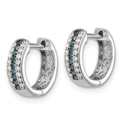 Solid 14k White Gold Blue and Simulated CZ Hinged Hoop Earrings
