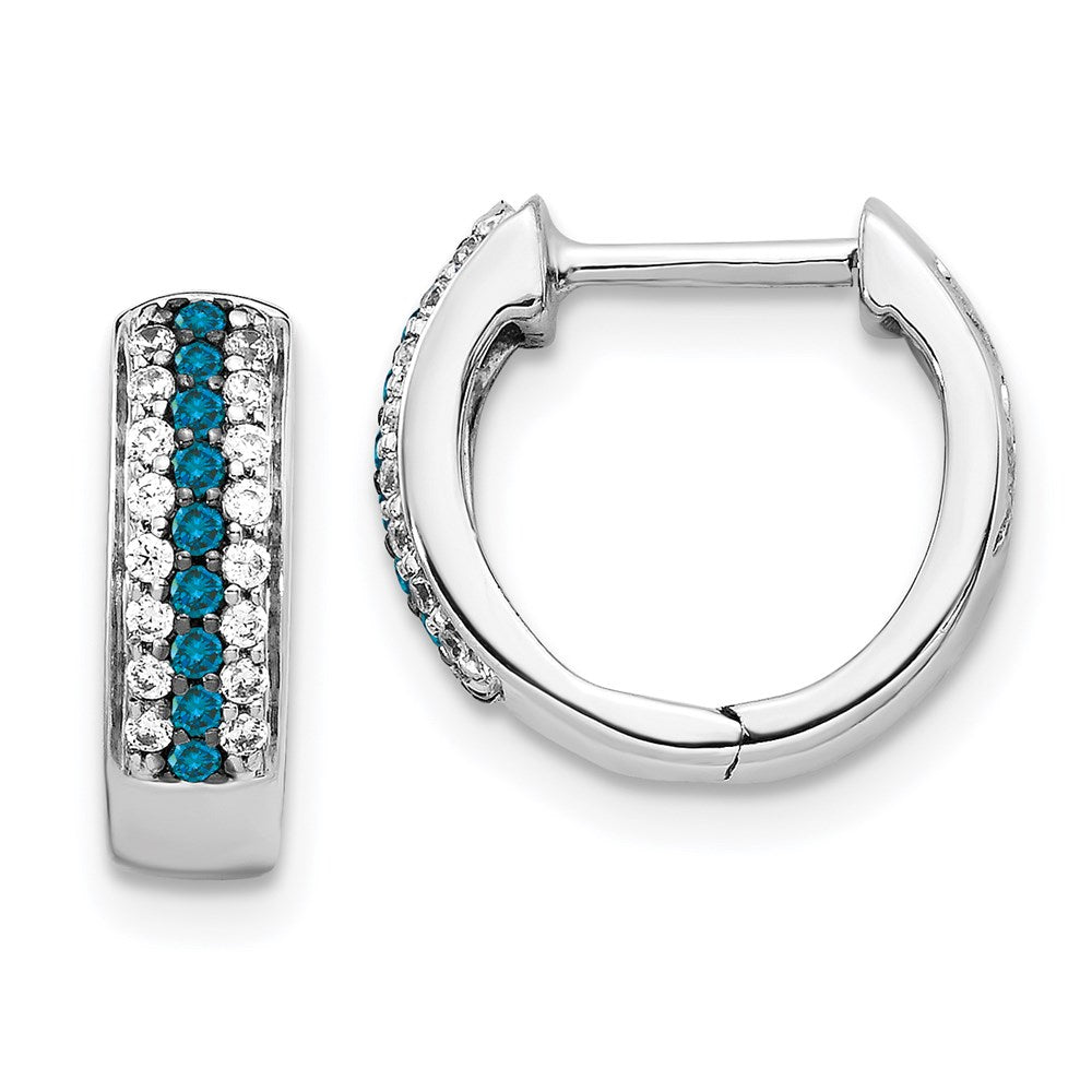 14k White Gold Blue and White Real Diamond Hinged Hoop Earrings EM5406-BD-033-WA