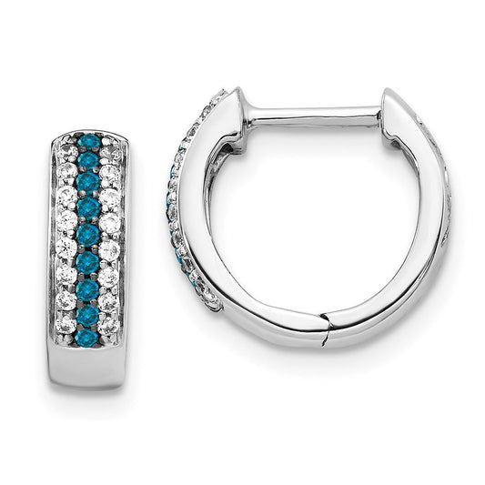 14k White Gold Blue and White Real Diamond Hinged Hoop Earrings EM5406-BD-033-WA